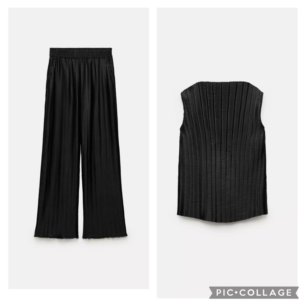 Zara Black Pleated Straight-Leg Pants
